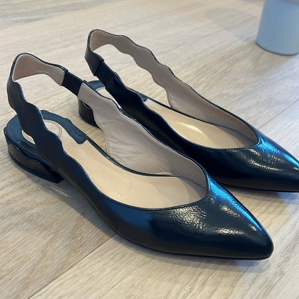 Chloé black leather sling back flats